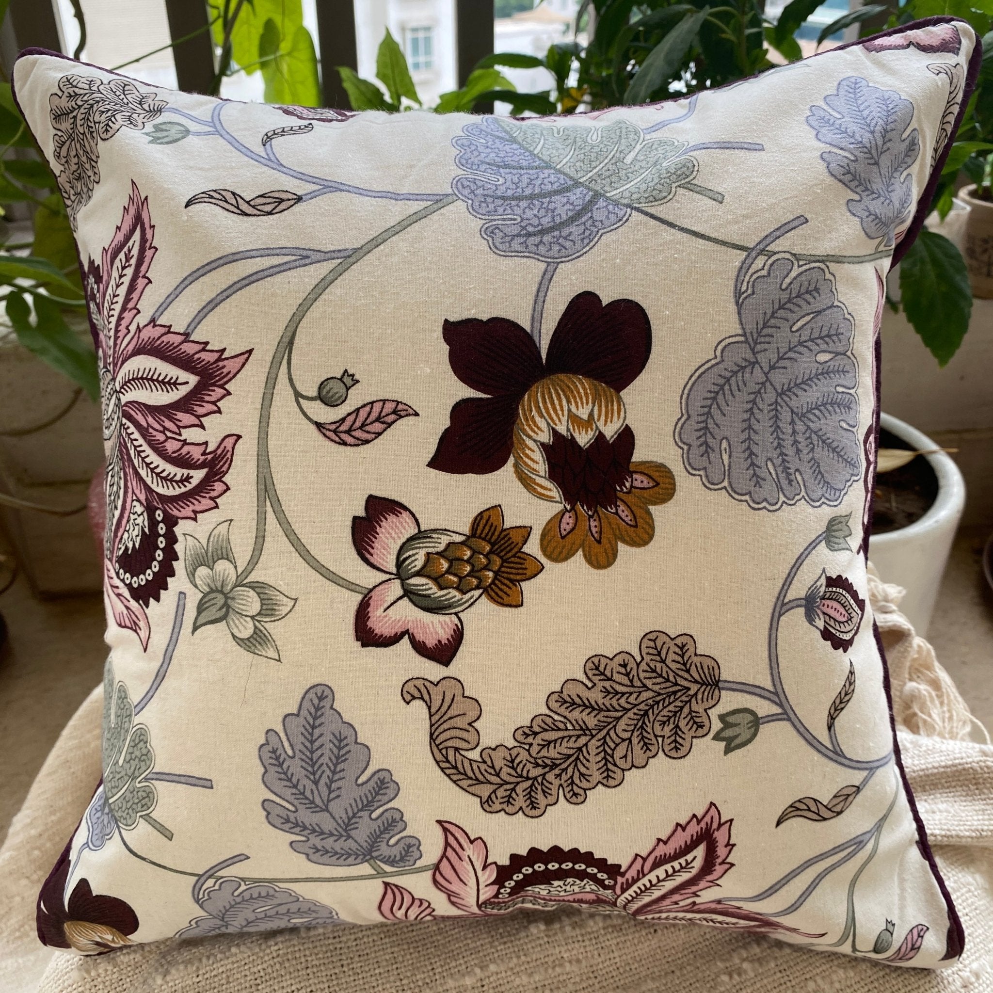 Jamuni Bloom Cushion Cover, Pack of 2, 16" x 16" - Coral Slub -